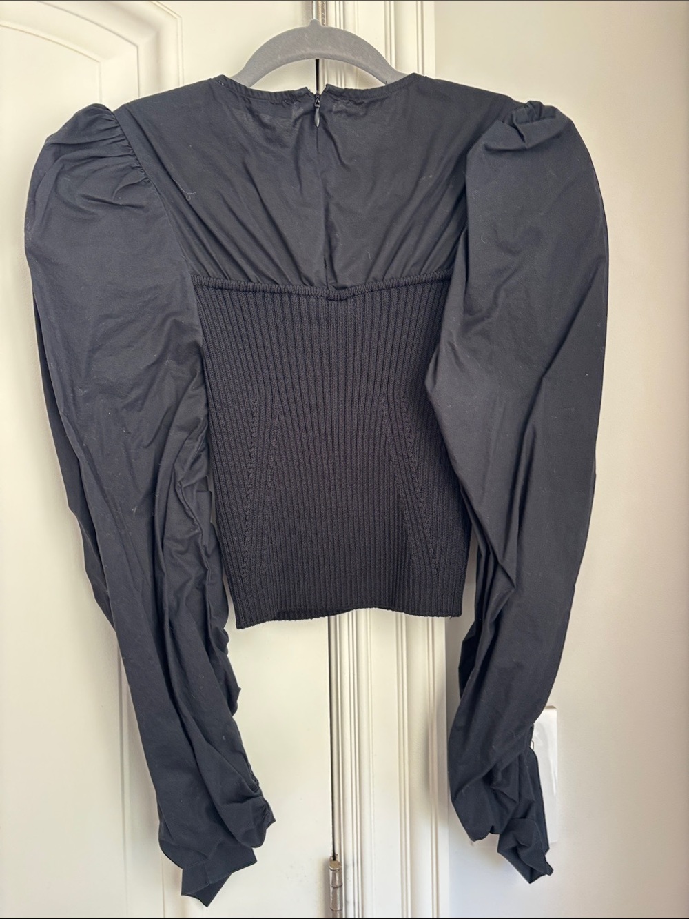 Zara Black Puff-Sleeve Ribbed Crop Top - Picture 5 of 8